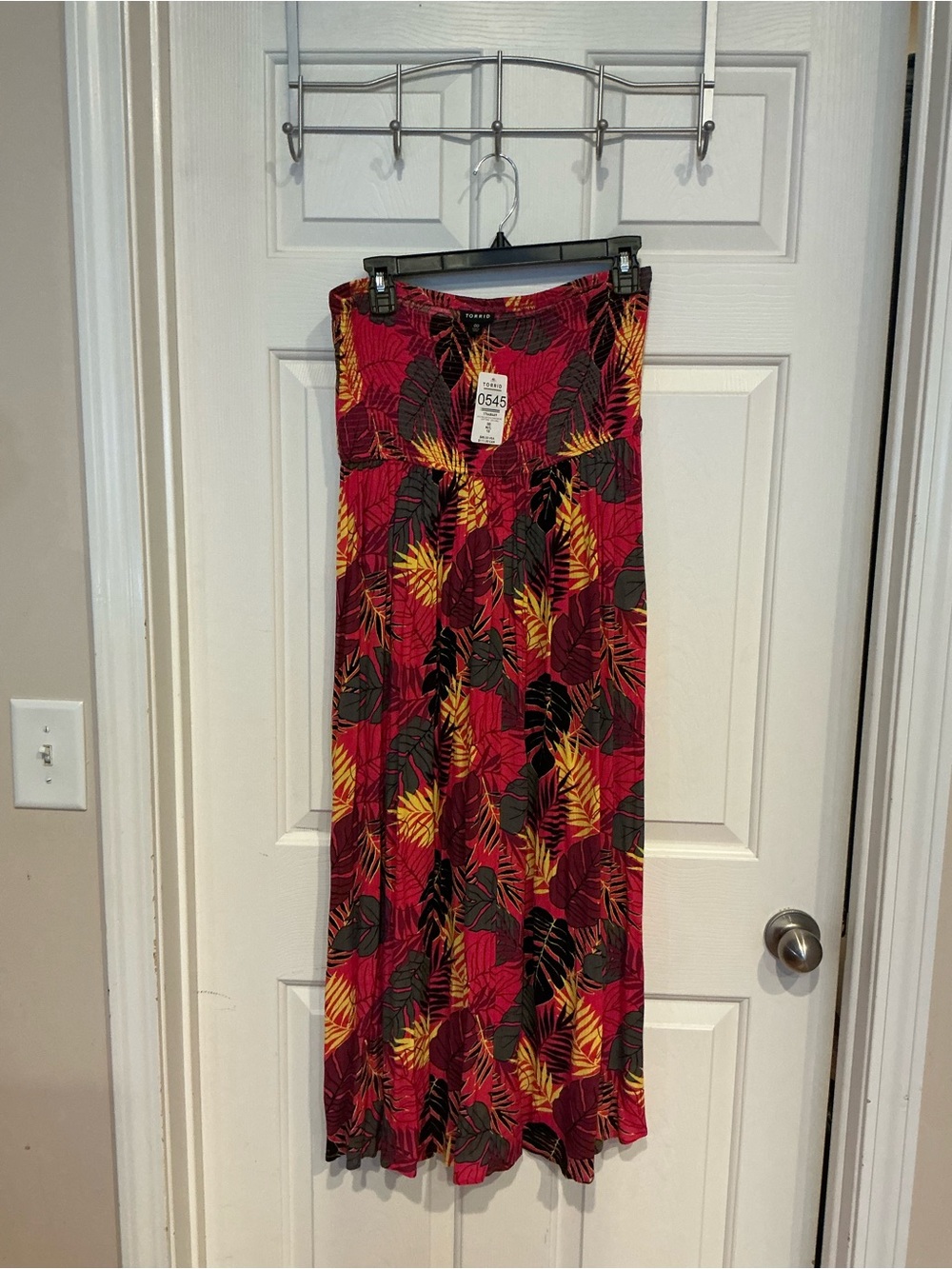 torrid Red Tropical Strapless Maxi Skirt with Yellow & Black Leaf Print